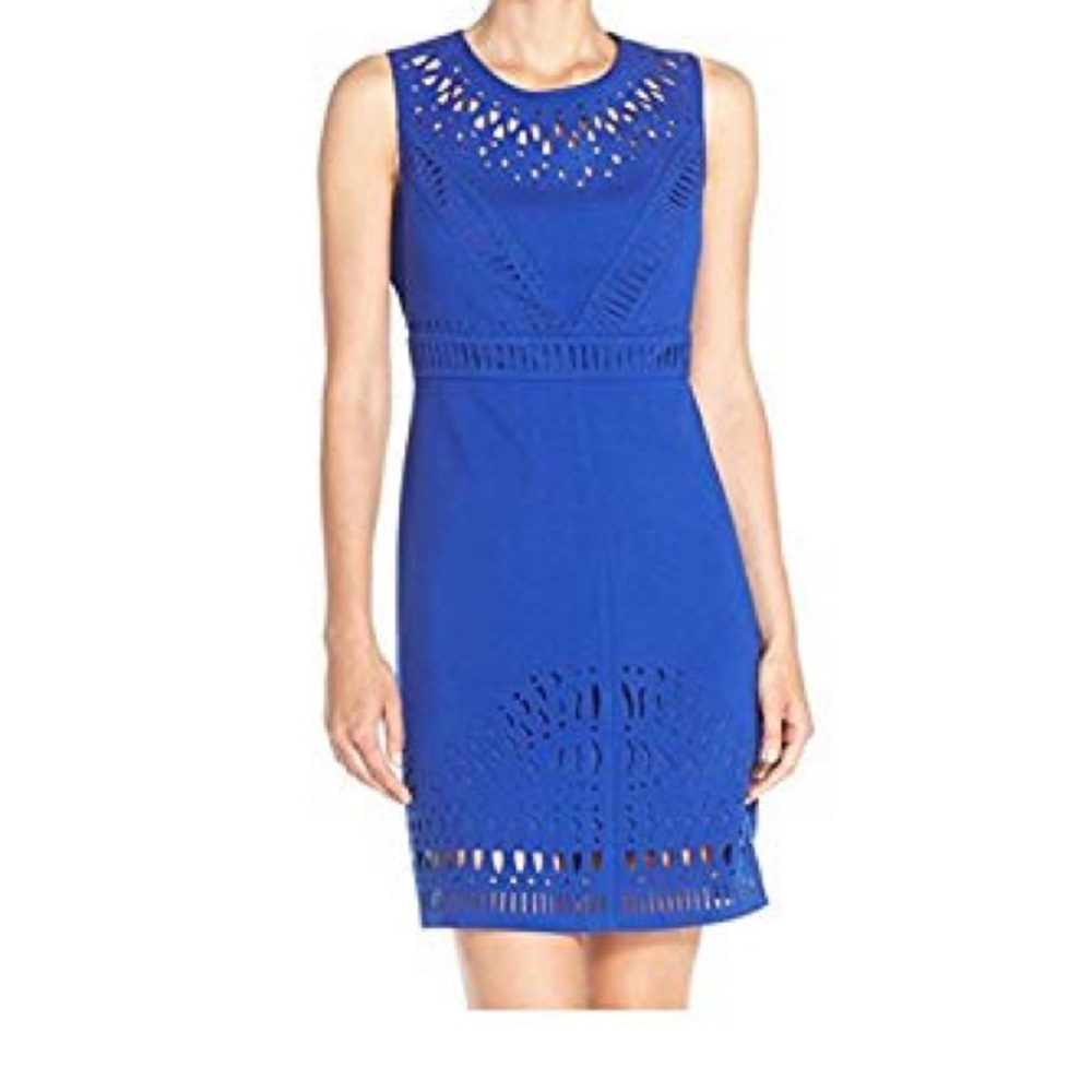 Eliza J | Blue Laser Cut Crepe Dress